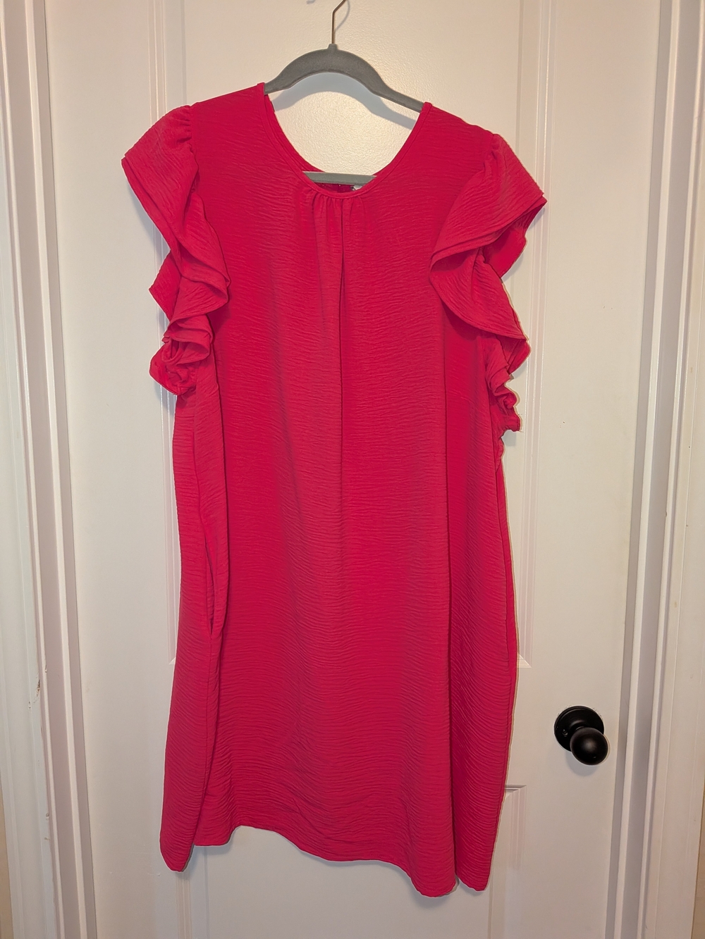 Ruffle Sleeve Shift Dress in Bright Pink